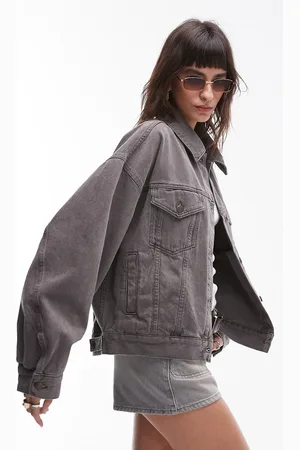 Topshop Denim balloon sleeve jacket in smokey