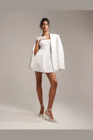 ASOS Satin structured square neck mini wedding dress in ivory