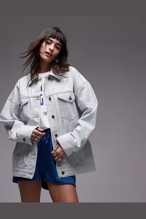 Topshop Denim Longline Balloon Jacket in bleach