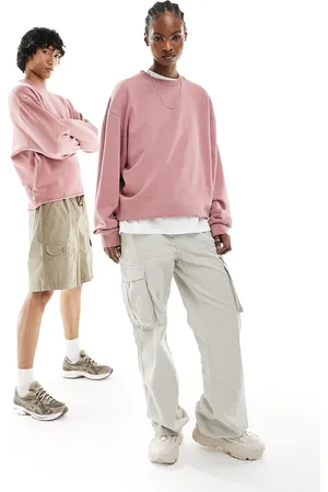 ASOS Unisex oversized sweatshirt in washed burgundy with raw hem