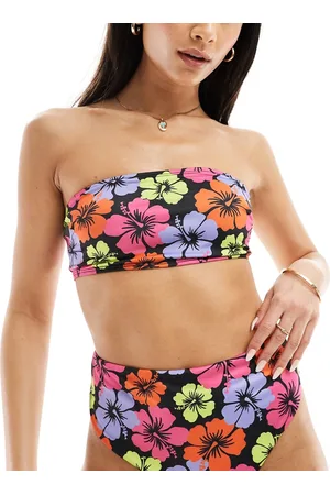 ASOS Becky sleek bandeau bikini top in floral hibiscus