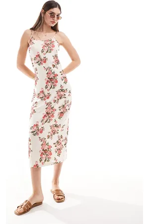 VILA Jersey midi cami dress in light based pink floral