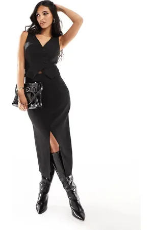 Kaiia Tailored asymmetric button detail vest midaxi dress in