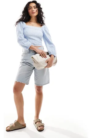 ONLY Linen mix 3/4 sleeve smock top in stripe