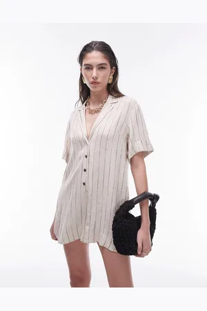 Topshop Button down romper in natural stripe
