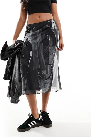 Basic Pleasure Mode Joan of arc mesh midi skirt in gray