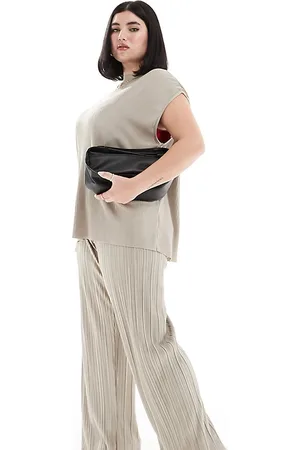 Extro & Vert Plus Premium soft touch plisse pants in metallic latte - part of a set