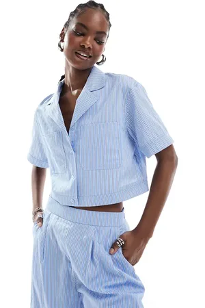 Extro & Vert Short sleeve cropped shirt in stripe - part of a set