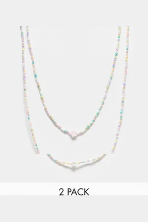 Pieces® 2 pack small beaded necklaces with pearl detail in