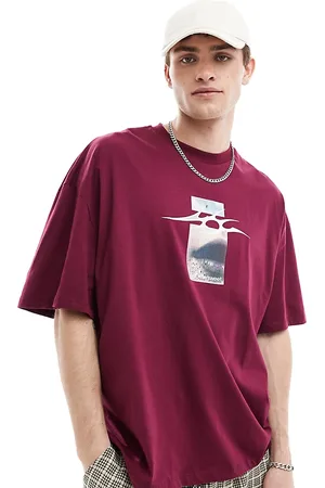 COLLUSION Skater fit t-shirt with photographic print in burgundy
