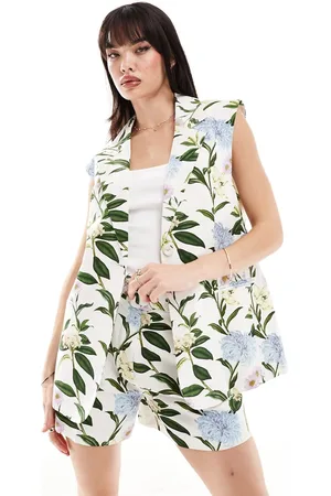 ASOS Sleeveless linen look tailored blazer in floral print