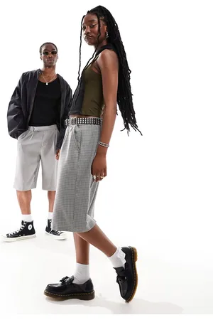 COLLUSION Unisex tailored longline shorts in plaid