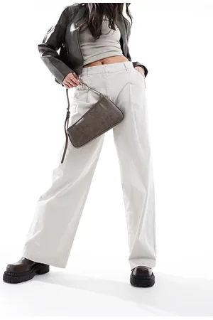 ONLY High waist wide fit pants with pleat detail in stone