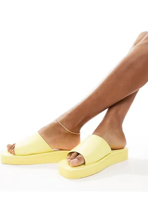 London Rebel London Rebel wide fit flatform nineties sandals with square toe in yellow