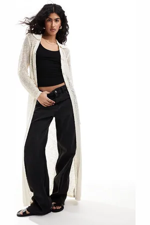 Miss Selfridge Beach crochet open stitch maxi cardigan in cream