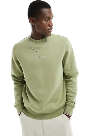 Tommy Hilfiger Logo tipped crew neck sweatshirt in olive