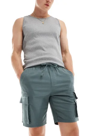Only & Sons Pull on linen mix cargo shorts in teal