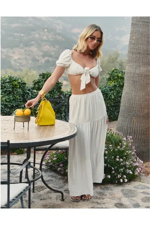 The Frolic X Lyds Butler tiered maxi beach skirt in cream linen - part of a set