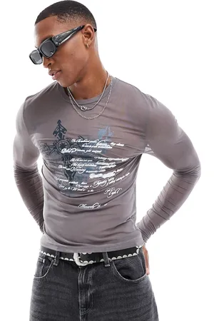 ASOS Muscle fit long sleeve t-shirt in power mesh with grunge front print