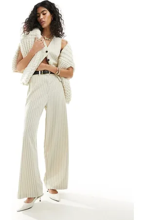 ASOS Tailored pants with belt in cream stripe