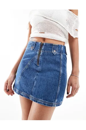 Free People Denim a-line mini skirt in mid wash