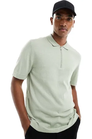 JACK & JONES Knit polo with zip in mint
