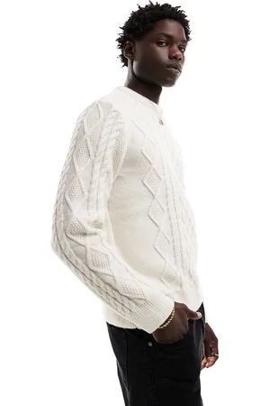 River Island Slim cable knit sweater in ecru