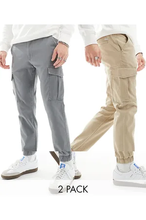 JACK & JONES 2 pack cuffed cargo pants in beige &