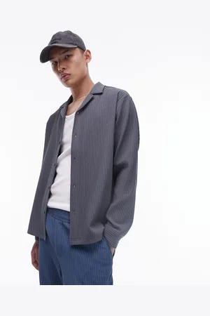 Topman Long sleeve plisse shirt in charcoal
