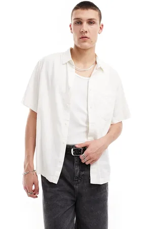 Weekday Relaxed fit linen blend short sleeve shirt in off