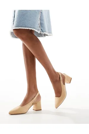 Truffle Collection Block heel sling back pumps in beige