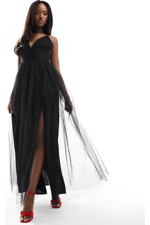 Lace & Beads Cross back tulle maxi dress in