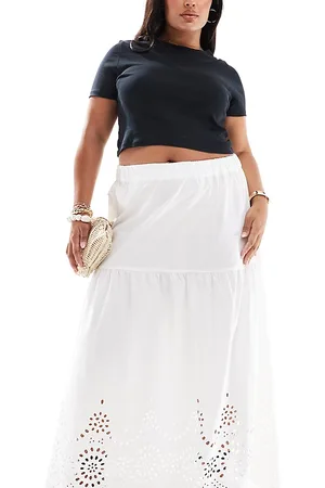 ONLY Embroidered tiered maxi skirt in