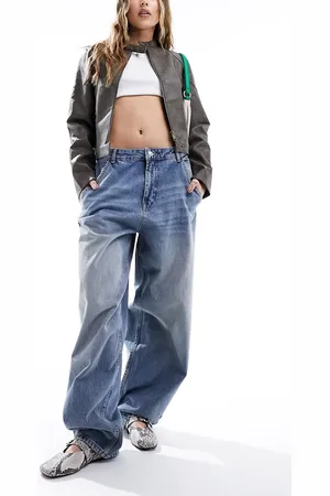 ONLY Faye mid rise loose baggy jeans in mid wash
