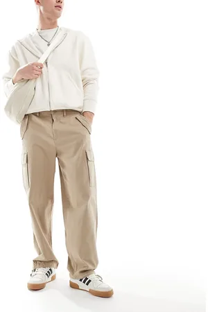 Only & Sons Loose fit utility cargo pants with cuff in beige