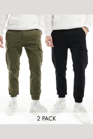 JACK & JONES 2 pack cuffed cargo pants in & olive