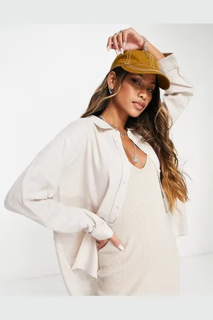 ONLY Linen oversized shirt in beige - part of a set