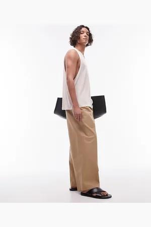 Topman Compact cotton wide leg pants in stone