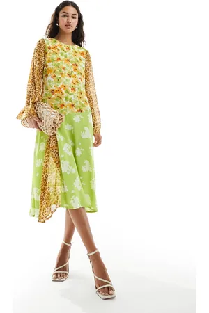 Never Fully Dressed Long sleeve contrast midi dress in leopard floral