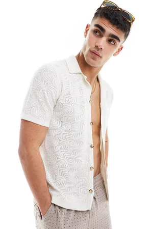 Only & Sons Camp collar open knit shirt in