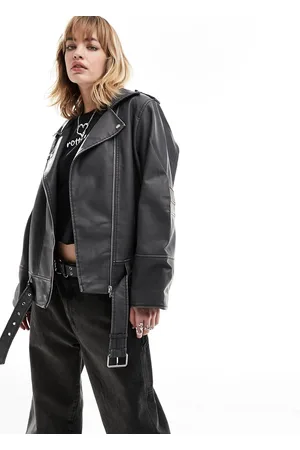 ONLY Faux leather oversized jacket in washed