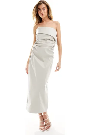 Kaiia Leather look ruched bandeau midaxi dress in ecru
