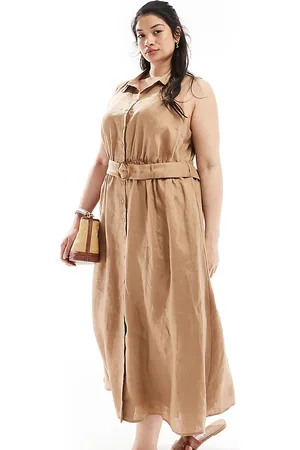EVER NEW Sleeveless belted linen shirt dress in