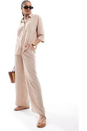 JDY High waisted wide leg pants in beige stripe - part of a set