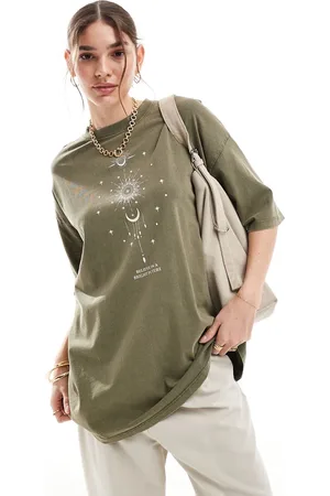ONLY Oversized cosmic print t-shirt in washed olive
