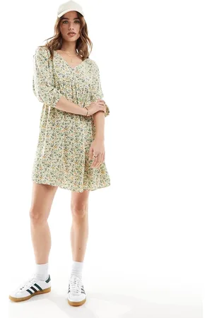 JDY V neck mini smock dress in micro floral print