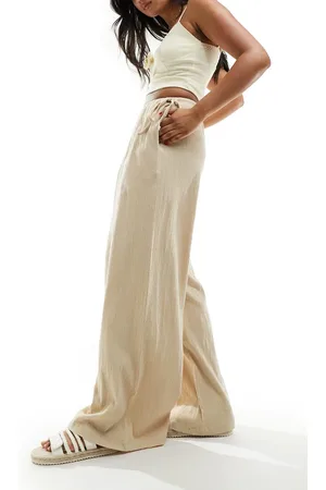 ASOS Textured tie side wide leg pants in stone