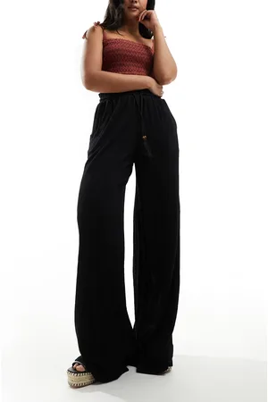 ASOS Textured tassel tie waist wide leg pants in