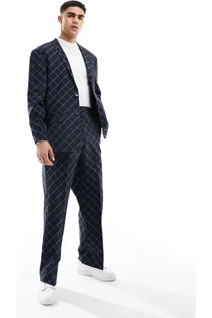 ASOS Wide leg bias cut plaid suit pants in windowpane