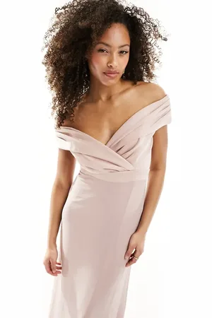 TFNC Bridesmaids bardot fitted maxi dress in soft